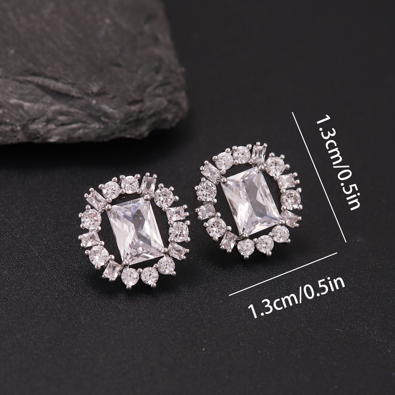 High-End Luxurious Round Square Cubic Zirconia Stud Earrings